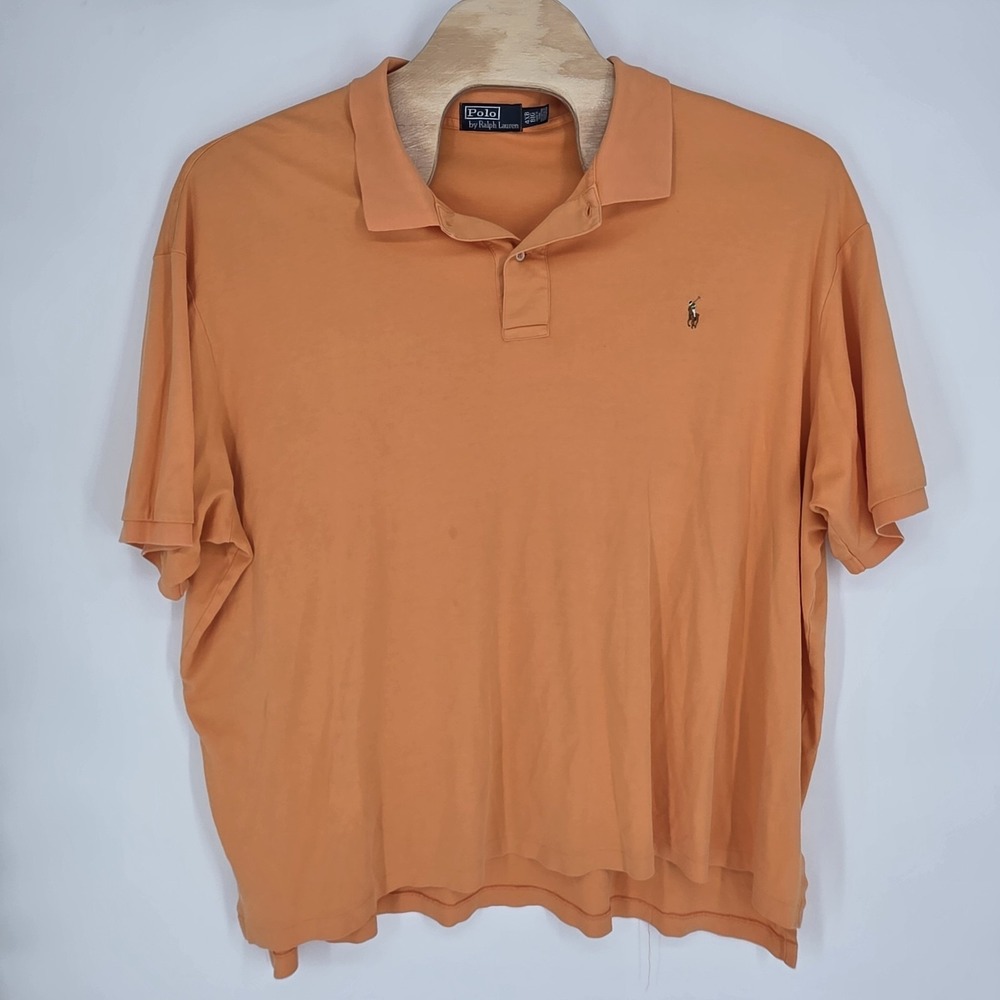 POLO RALPH LAUREN Mens 100% COTTON SHIRT ORANGE BIG 4XB Preppy Short Sleeve Pony